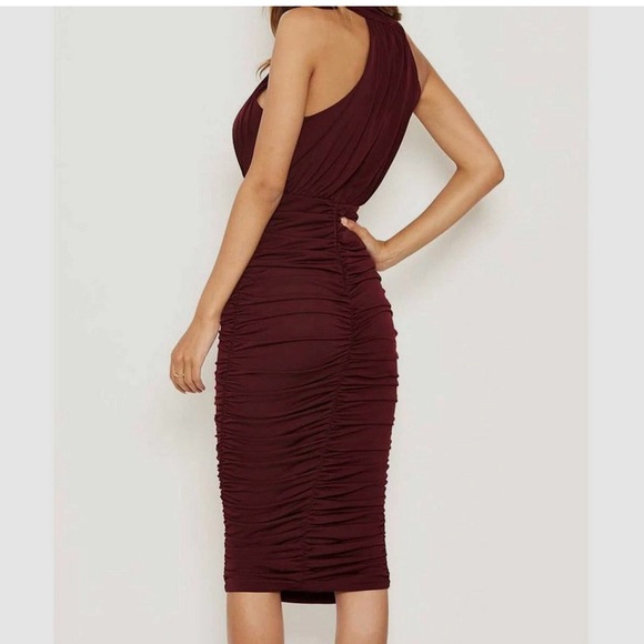 Armani Exchange Plum Burgundy Ruched Halter Midi Dress NWT Size 14 - Picture 4 of 13